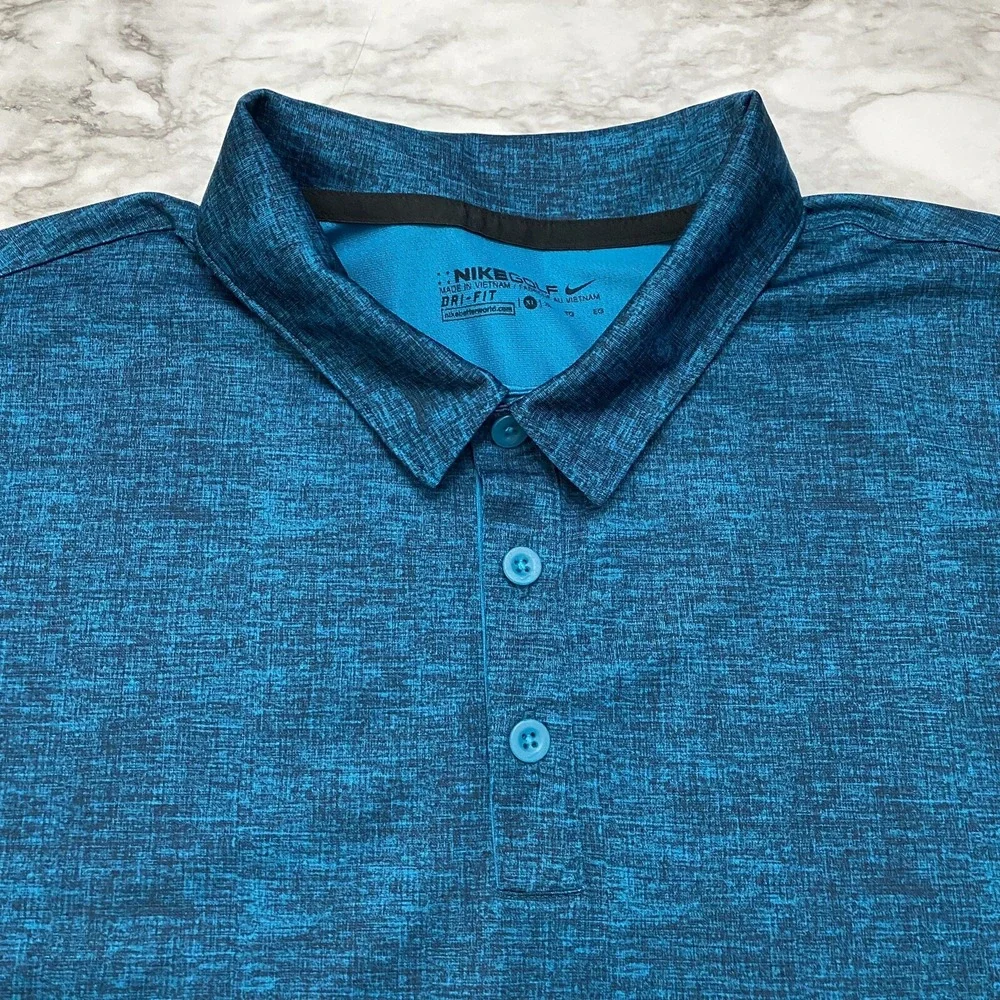 Nike Golf Polo Mens Shirt XL Blue Black‎ Heathered Dri Fit Short Sleeve Dreyfus
